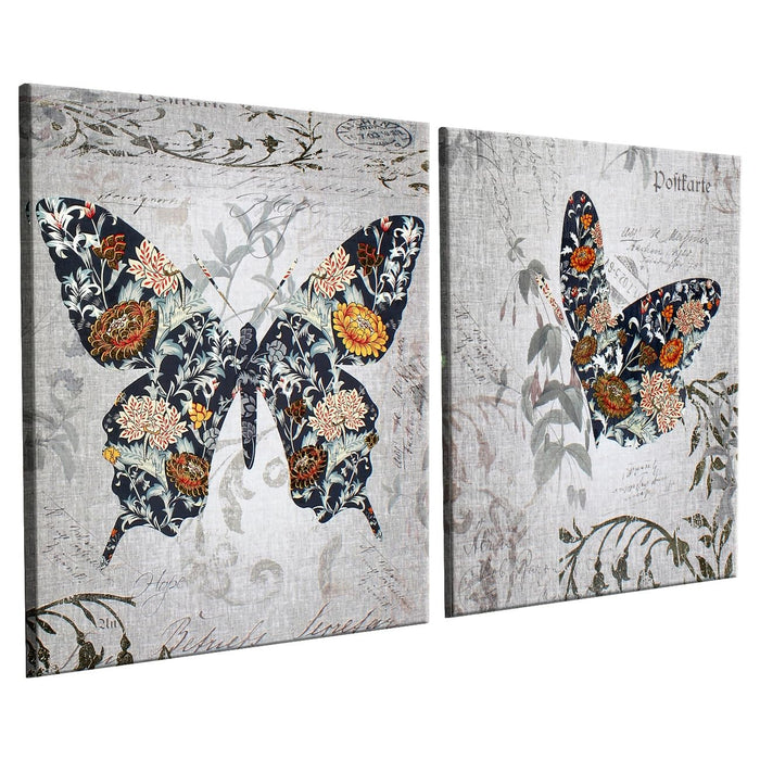 Art Street Butterfly Beauty Decorative Stretched Canvas Painting for Home, Living Room Décor (Set of 2, 12 X 12 Inches)