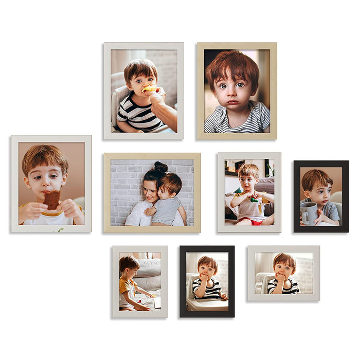 Crux MDF Wall Photo Frames for home decor - Set of 10, Size: 5x7, 6x8, 8x10 Inch