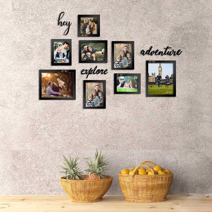 Lets Adventure Set of 8 Individual Black Wall Photo Frames ( Size 5x5, 5x7, 6x8, 8x10 inches )