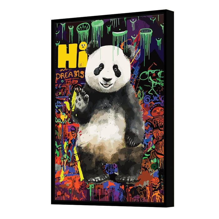 Art Street Framed Canvas Painting Hi Panda Pop Graffiti Art For Wall Décor Abstract Art (Size: 23x35 Inch)