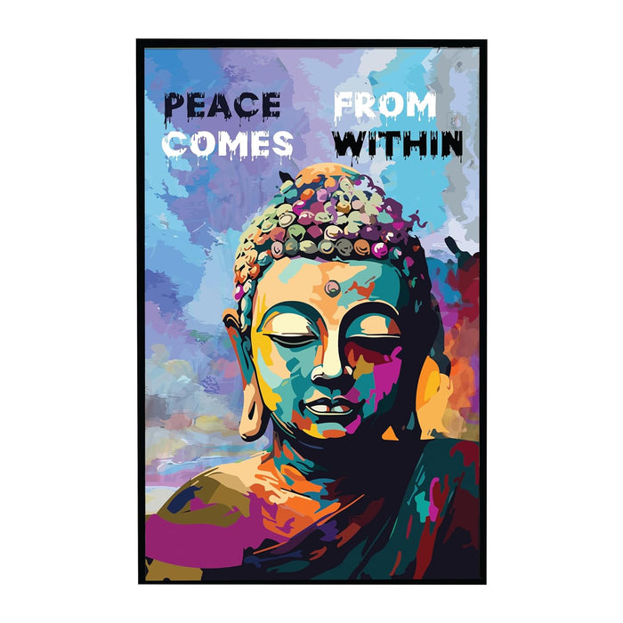 Art Street Framed Canvas Painting Lord Buddha Peace Comes Pop Graffiti Art For Wall Décor Abstract Art (Size: 23x35 Inch)