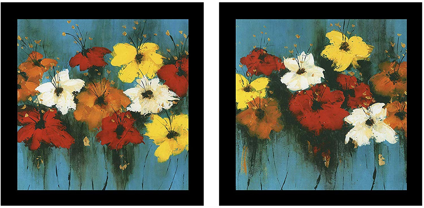 Floral Theme Framed Printed Set of 2 Wall Art Print -12 X 12 Inchs