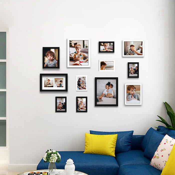 Art Street Collage Wall Photo Frame For Home Decoration - Set Of 12 (4x6-6 Pcs, 6X8-3 Pcs, 6x10-1 Pcs, 8x10-2 Pcs), Black & White