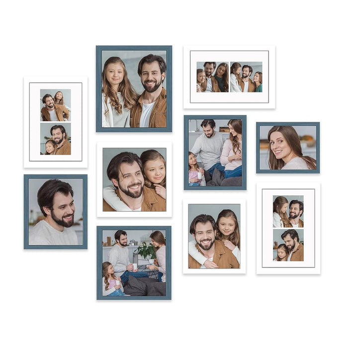 Art Street Large Collage Wall Photo Frame Individual Picture Frame - Set Of 10 (6x8, 8x8, 8x10, 6x10 Inch, White-Blue)