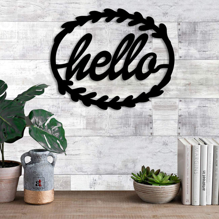 Art Street Hello MDF Plaque Painted Cutout Ready to Hang Home Décor, Wall Décor, Wall Art