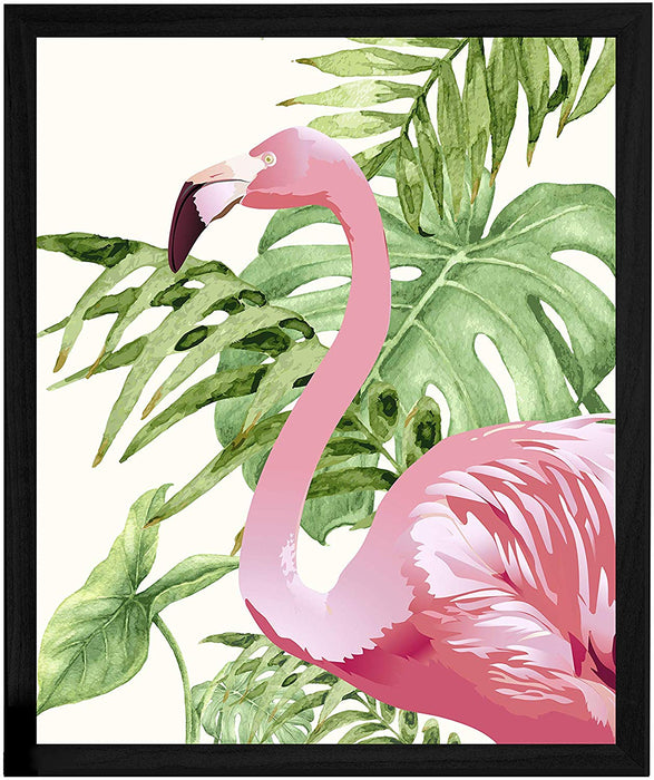 Flamingo Theme Printed Framed Art Print -13.5" X 17.5" Inch
