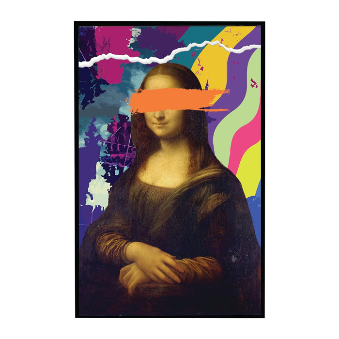 Art Street Framed Canvas Painting Mona Lisa Pop Graffiti Art For Wall Décor Abstract Art (Size: 23x35 Inch)