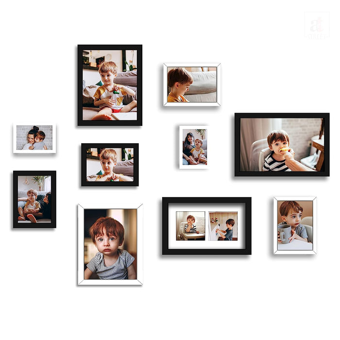 Art Street Collage Wall Photo Frames For Home Decoration - Set Of 10 (4x6-2 Pcs, 5x7-4 Pcs, 6x10-1 Pcs, 8x10-2 Pcs, 8x12-1 Pcs), Black & White