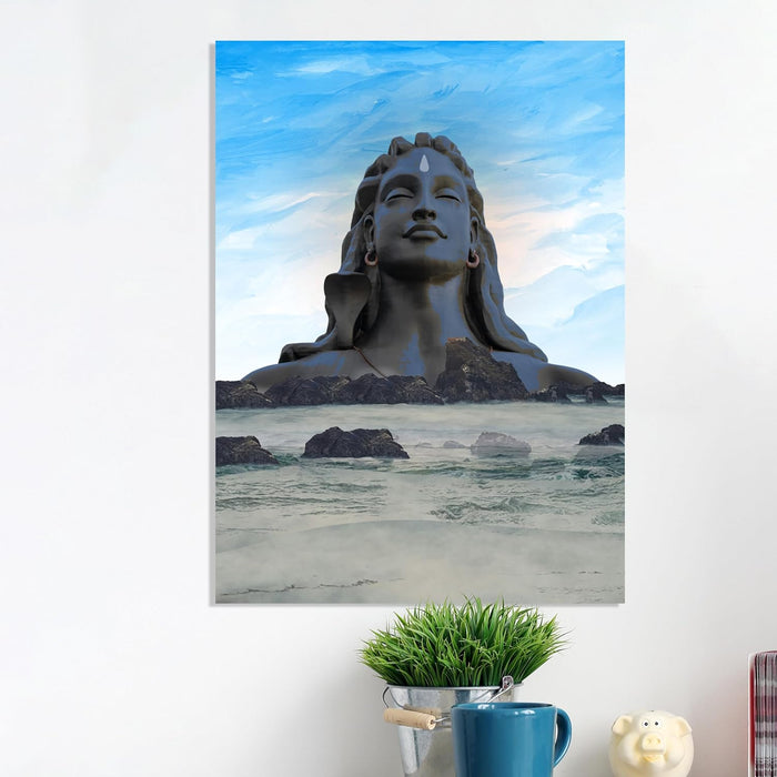 Art Street Stretched Canvas Painting AdiYogi Lord Shiva Statue Theme Wall Art Print for Home & Wall Décor (Size: 16x22 Inch)