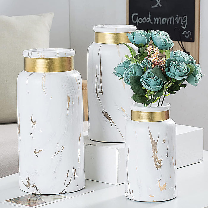 Decorative Ceramic Vase Marbled, Gold Trim, Modern Simplicity Classic Flower Pot For Home, Office, Living Room, Bedroom Decoration.