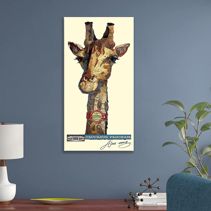 Canvas Painting Picture Cubism Giraffe Dimensional Collage Decorative Luxury Paintings for Home & Office Décor (Multi, 16 x 31 Inches)