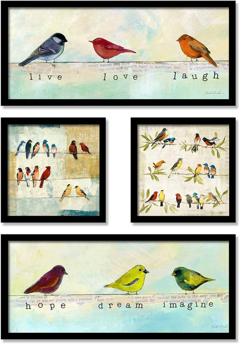 Art Street Motivational Bird Framed Painting / Posters for Room Decoration , Set of 4 White Frame Art Prints / Posters for Living Room
