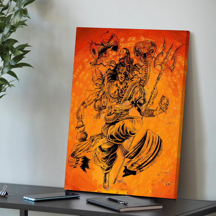 Art Street Stretched Canvas Painting Lord Shiva Tandav Theme Wall Art Print for Home & Wall Décor (Size: 16x22 Inch)