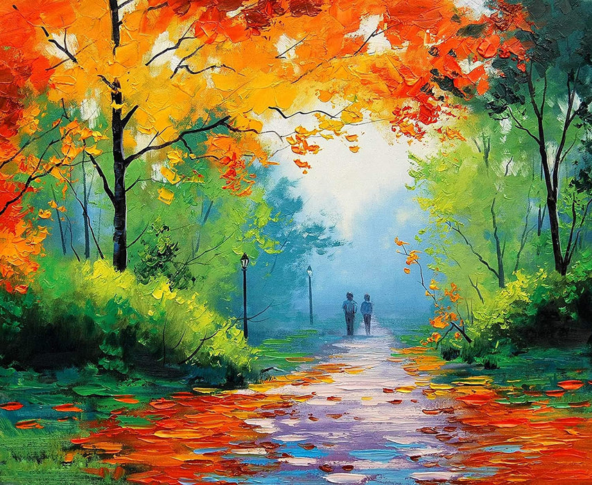 Amidst The Autumn Art Print,Landscape Canvas Painting ( Size 18 x 22 )