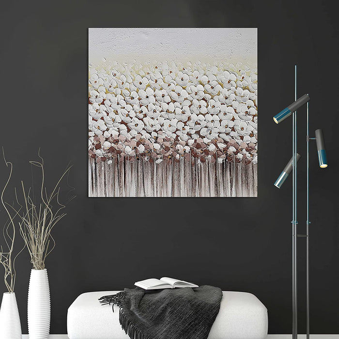 Canvas Floral Handmade Wall Painting Embossed Textured Wooden Decorative Art Original Oil Painting For Home Wall Decoration (24x24 Inches)