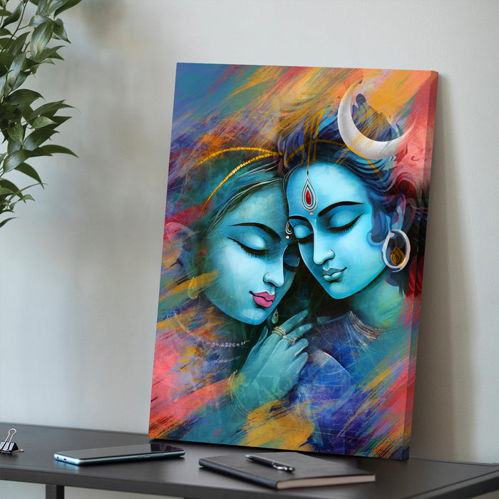 Art Street Stretched Canvas Painting True Love of Lord Shiva and Parvati Wall Art Print for Home & Wall Décor (Size: 16x22 Inch)