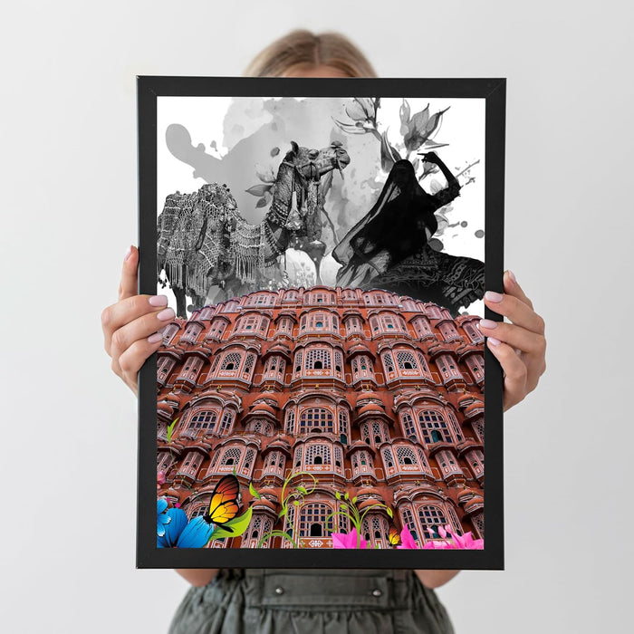 Art Street Laminated Framed Wall Art Prints People and Traditions of Jaipur Art For Décor Abstract Art (Set of 2, Size - 12.7x17.5 Inch)