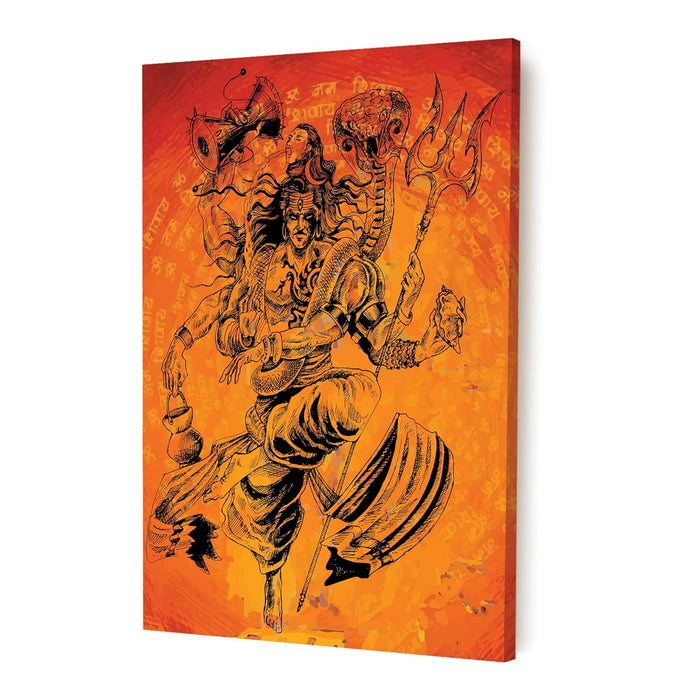 Art Street Stretched Canvas Painting Lord Shiva Tandav Theme Wall Art Print for Home & Wall Décor (Size: 16x22 Inch)