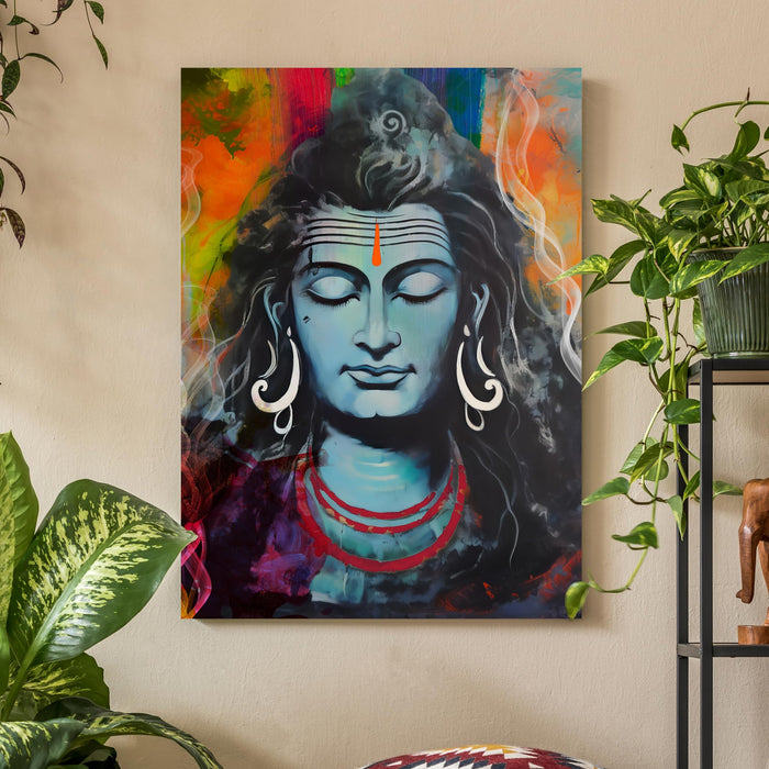 Art Street Stretched Canvas Painting Lord Shiva Avtar Generative Wall Art Print for Home & Wall Décor (Size: 16x22 Inch)