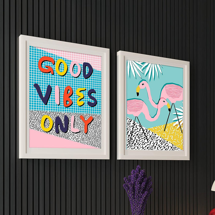 Art Street Good Vibe Only & Flamingo Art Posters For Room Decoration, Decorative Home Wall Décor Art Posters, Wall Art For Living Room (Set Of 2, 13x17 Inch)