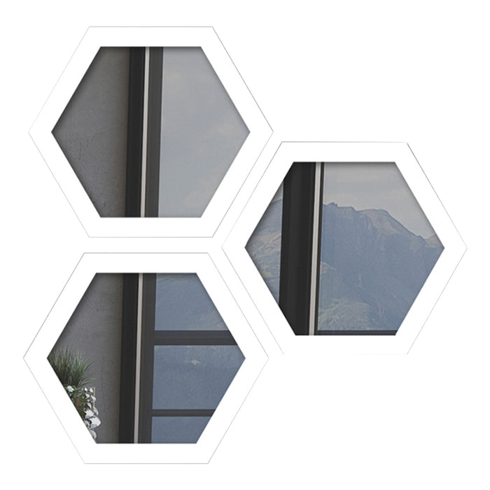 Decorative Wall Mirror White Set of 3 Hexagon Shape for Home Decoration & Wall Decoration, Size-12.7x11 Inches