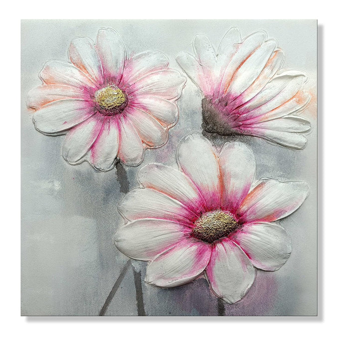 Art Street Canvas Floral Hand Painted Wall Painting The Beauty Of Bliss Stretched On Wood Glitter Filling Wooden Decorative Art Oil Painting For Home Wall Decoration (Pink & White, 24x24 Inches)