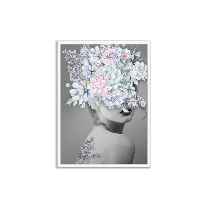 Black & White Floral Theme Canvas Painting with Wooden Frame .