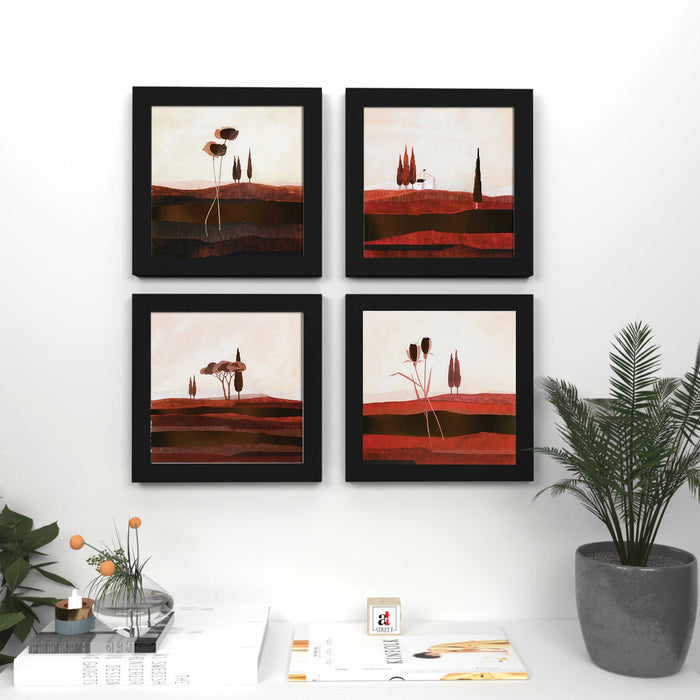 Art Street Velvety Landscape Set of 4 Framed art print  8 inch x 8 inch Painting