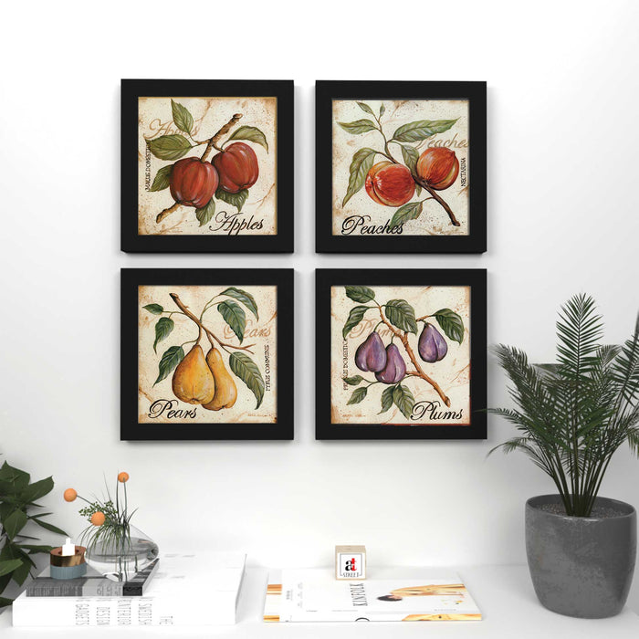 Fruits Printed Set Of 4 Black Framed Paper Art Prints Size - 9" x 9" Inch
