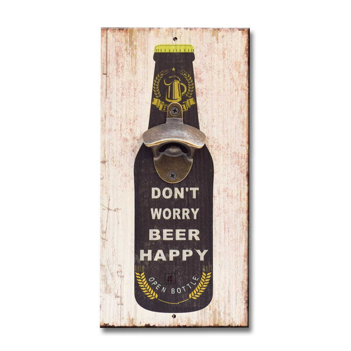 Art Street Don't Worry Beer Happy Wall Mounted Wooden Beer Bottle Opener For Bar,Home, Can Opener Creative Bar & Home Wall Decor