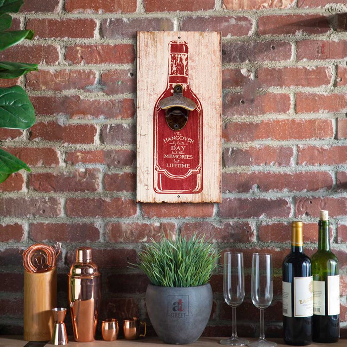 Art Street The Hangover Only Lasts A Day But The Memories Last A Lifetime Wall Mounted Wooden Beer Bottle Opener For Bar, Home, Can Opener Creative Bar & Home Wall Decor