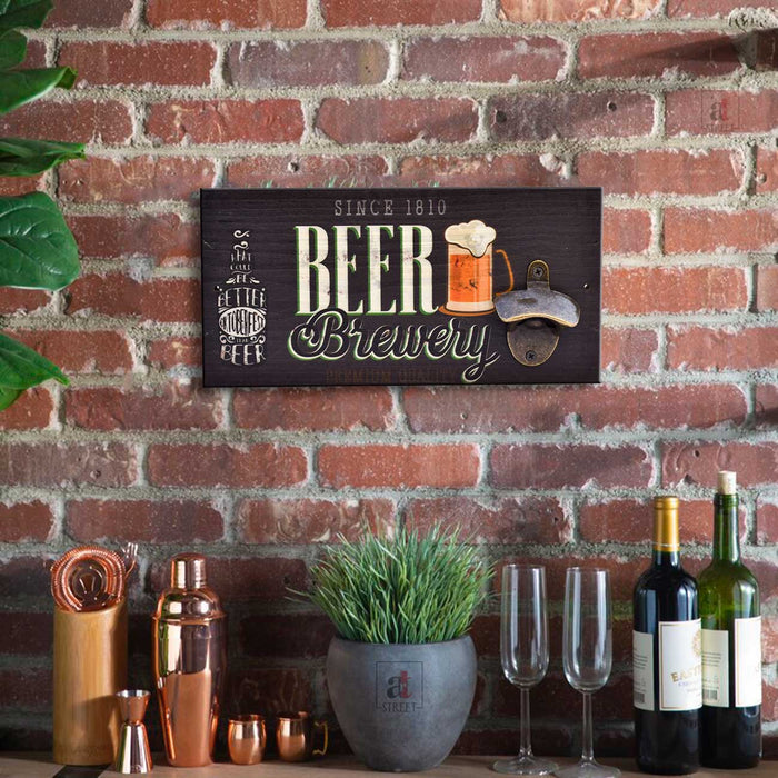 Art Street Vintage Style Wooden Beer Bottle Opener Creative Bar & Home Wall Decor