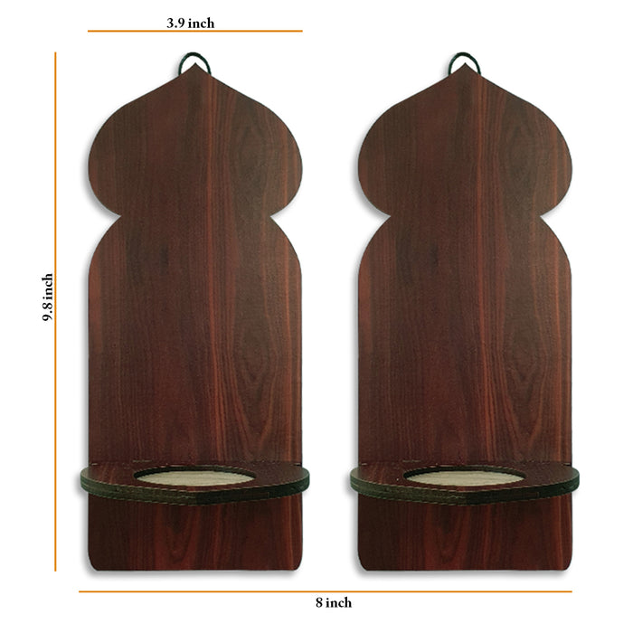 Set of 2 Tealight Candle Holder with Deacorative Wooden Wall Plates for Home Décor (Size - 9.8 x 3.9 Inchs, Color - Dark Brown) Wooden Tealight Holder Set