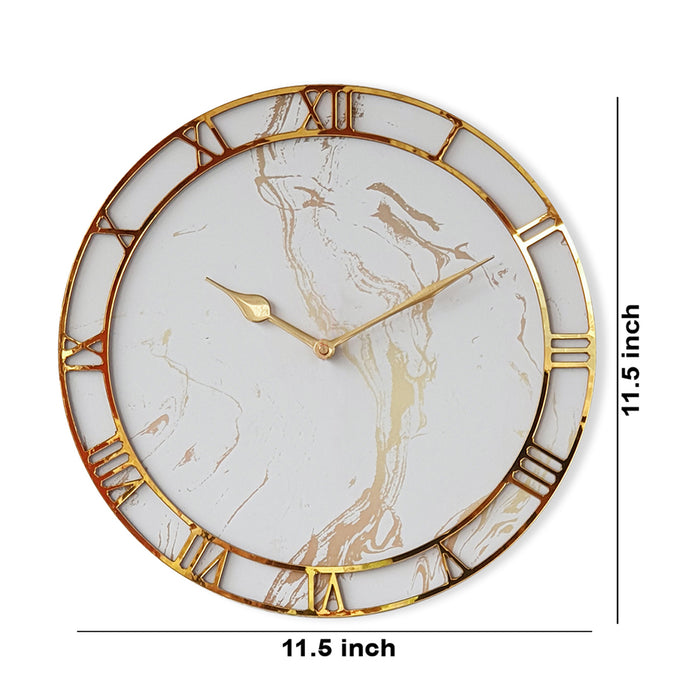 Marble Finish Wall Clock Round Shaped MDF Made Wall Clock for Home & Office Decorations Size 11.5 x 11.5 Inches, Color- White & Golden