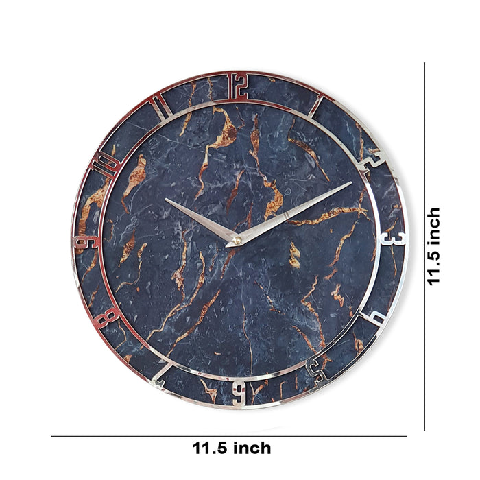 Marble Finish Wall Clock Round Shaped MDF Made Wall Clock for Home & Office Decorations Size 11.5 x 11.5 Inches, Color- Blue & Silver