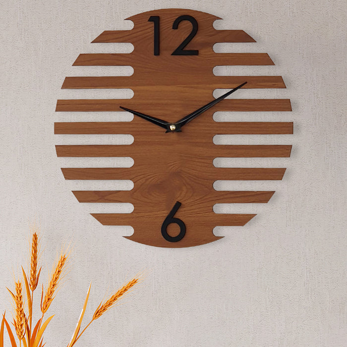 MDF Made Wall Clock Circular Jigsaw Designed Wall Clock for Home & Office Decorations Size 12 x 12 Inches, Color-Brown