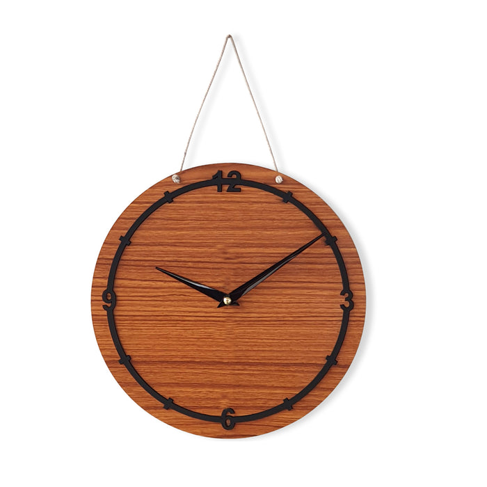 MDF Made Wall Clock Round Shaped Farmhous Designed Wall Clock for Home & Office Decorations Size 15 x 10 Inches, Color-Brown