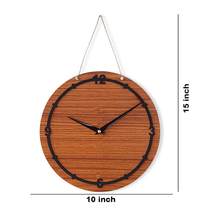 MDF Made Wall Clock Round Shaped Farmhous Designed Wall Clock for Home & Office Decorations Size 15 x 10 Inches, Color-Brown