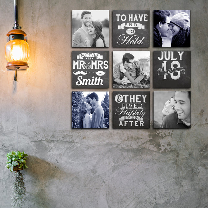 Set of 9 Customized Canvas Gift for Wedding gift for friends, couple printed Name & Date Size;-8x8Inch