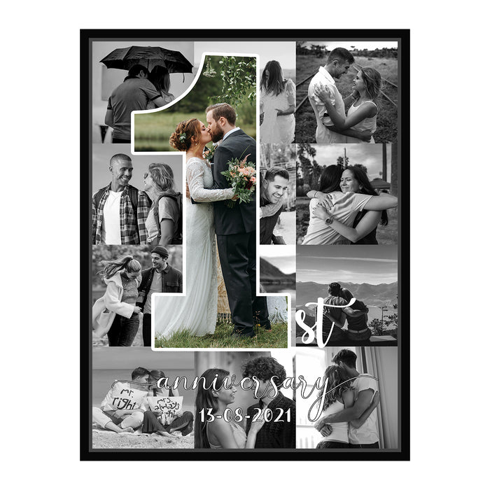 Customized 1st Annivesary Gift with Marriage date Black Frame Canvas For Couple (Size;-13x17Inch)