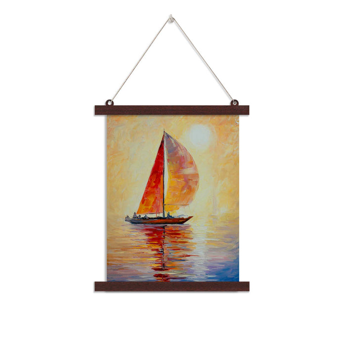 Canvas Scroll Poster for Home Decor Sunset Boat Theme Hanging Canvas Painting for Wall and Living Room Decoration (14 x 18 Inchs, 12 x 16 Inchs)