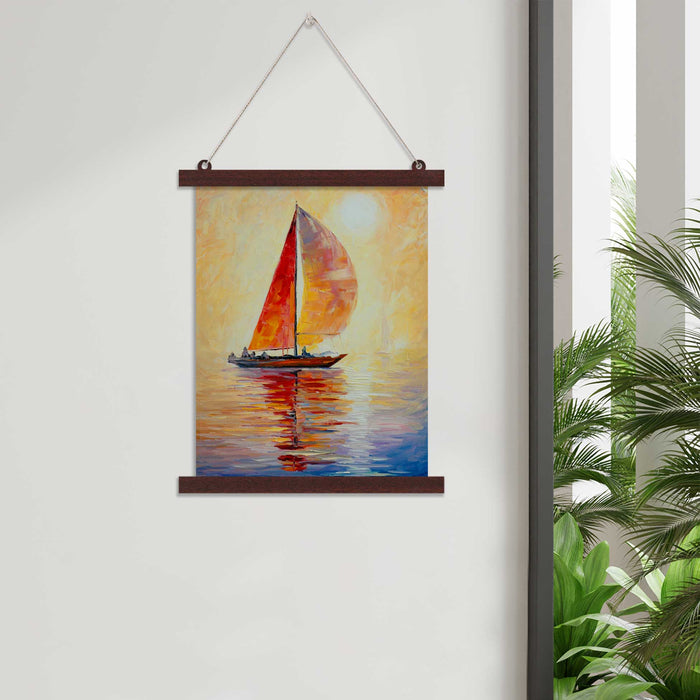 Canvas Scroll Poster for Home Decor Sunset Boat Theme Hanging Canvas Painting for Wall and Living Room Decoration (14 x 18 Inchs, 12 x 16 Inchs)