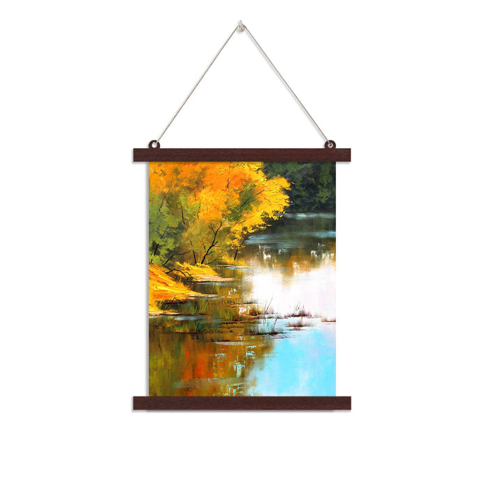 Paintings Hangings Canvas Scroll Poster for Home Decor Yellow Trees & Lake Hanging Canvas Painting for Wall and Living Room Decoration (14 x 18 Inchs, 12 x 16 Inchs)