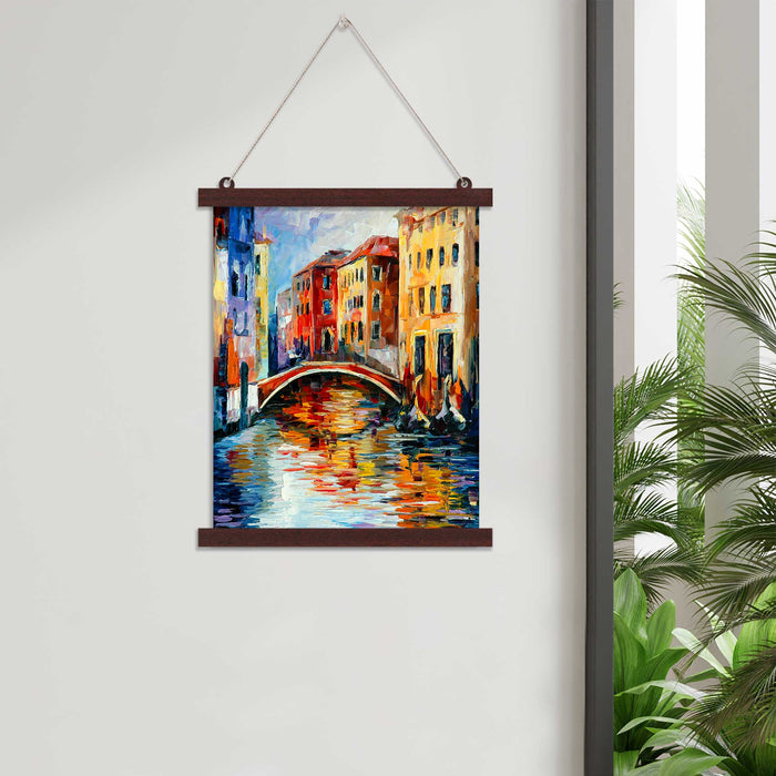Hangings Canvas Scroll Poster for Home Decor City Lake Views Theme Hanging Canvas Painting for Wall and Living Room Decoration