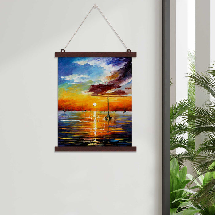 Paintings Hangings Canvas Scroll Poster for Home Decor Sunset Landscape Theme Hanging Canvas Painting for Wall and Living Room Decoration