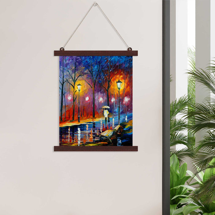Paintings Hangings Canvas Scroll Poster for Home Decor Rainy Street Landscape Hanging Canvas Painting for Wall and Living Room Decoration