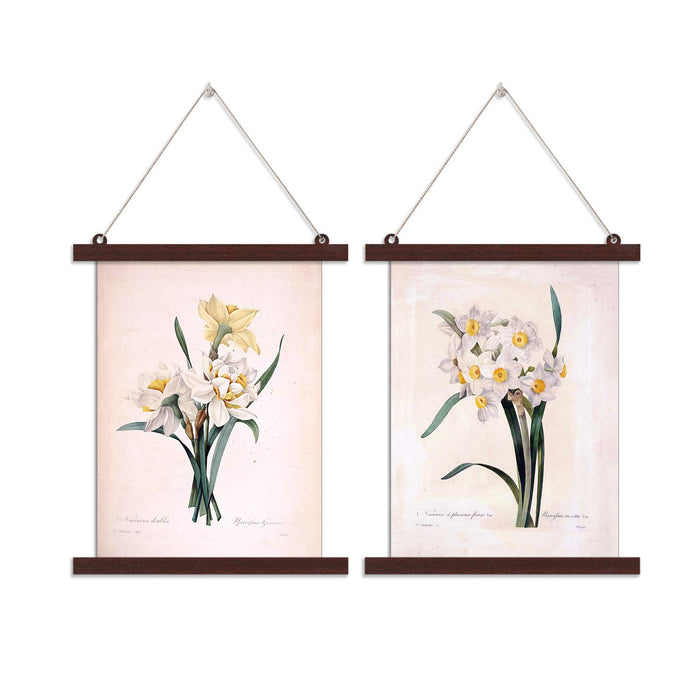 Paintings Hangings Canvas Scroll Poster for Home Decor Set of 2 White Floral Theme Hanging Canvas Painting for Wall and Living Room Decoration