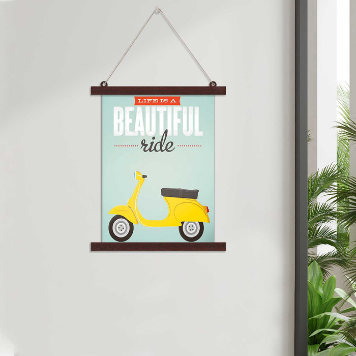 Paintings Hangings Canvas Scroll Poster for Home Decor Life Is A Beautiful Ride Vintage Scooter Hanging Canvas Painting