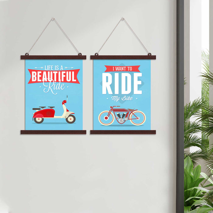 Paintings Hangings Canvas Scroll Poster for Home Decor Set of 2 Vintage Vehicle Hanging Canvas Painting for Wall and Living Room Decoration
