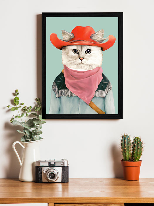 Beautiful Cat Cartoon Theme Framed Art Print, For Wall Decor Size - 13.5 x 17.5 Inch
